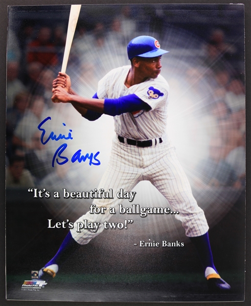 2011 Ernie Banks Chicago Cubs Signed 8" x 10" Mounted Lets Play Two Photo (JSA) 