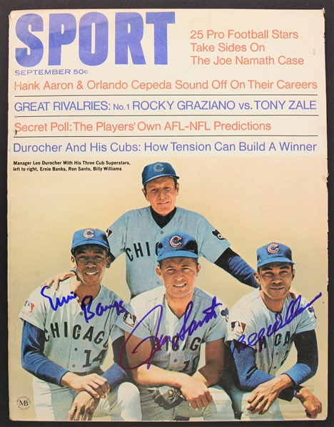 1969 Ernie Banks Ron Santo Billy Williams Chicago Cubs Signed Sport Magazine (JSA)