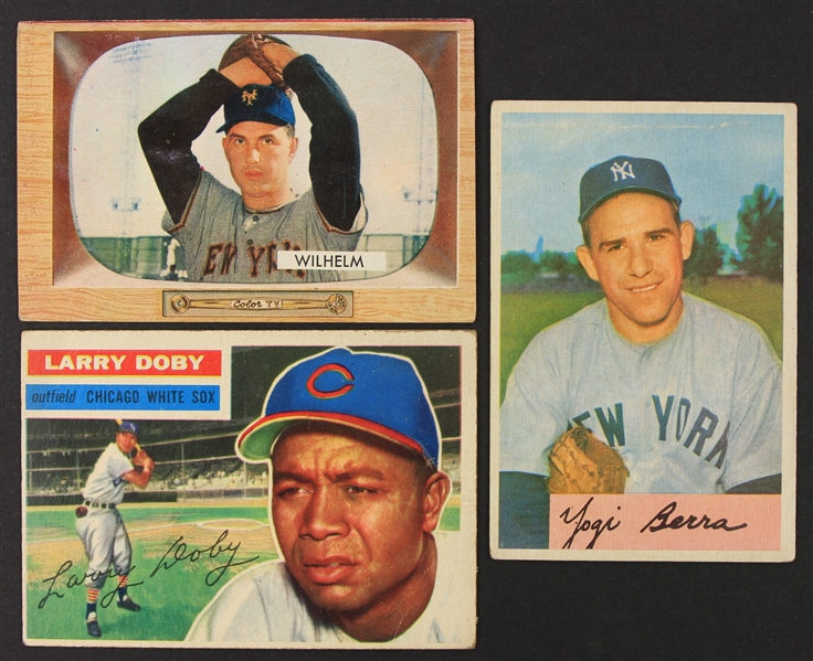 1954-59 Yogi Berra Hoyt Wilhelm Larry Doby Baseball Trading Cards - Lot of 3