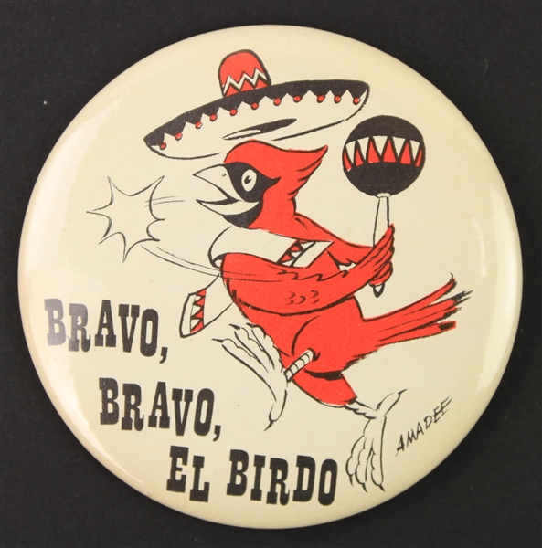 1967 St. Louis Cardinals Bravo Bravo El Birdo 3.5" Pinback Button