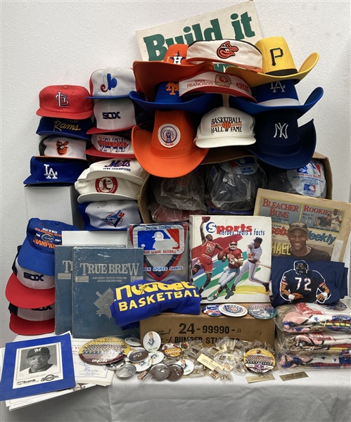 1980s-1990s Baseball Memorabilia Collection (HUNDREDS OF ITEMS) Shirts Caps Cowboy Hats Pinback Buttons Memorabilia