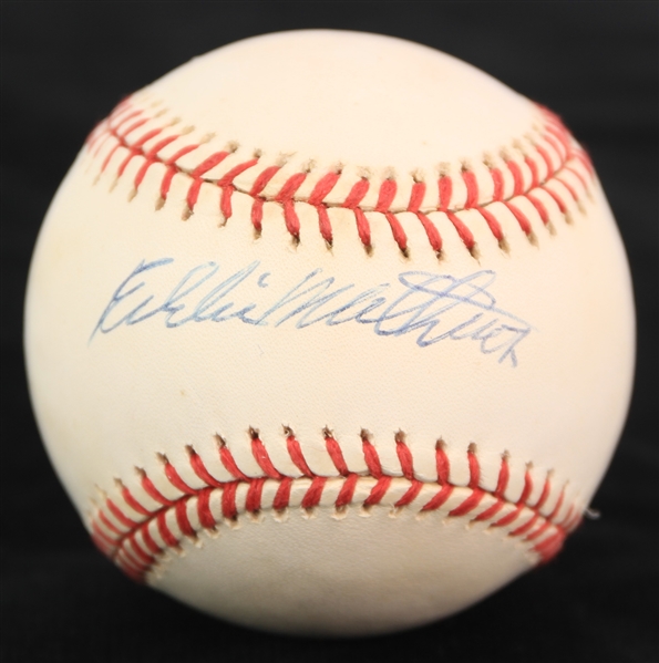 1993-94 Eddie Mathews Milwaukee Braves Signed ONL White Baseball (JSA)