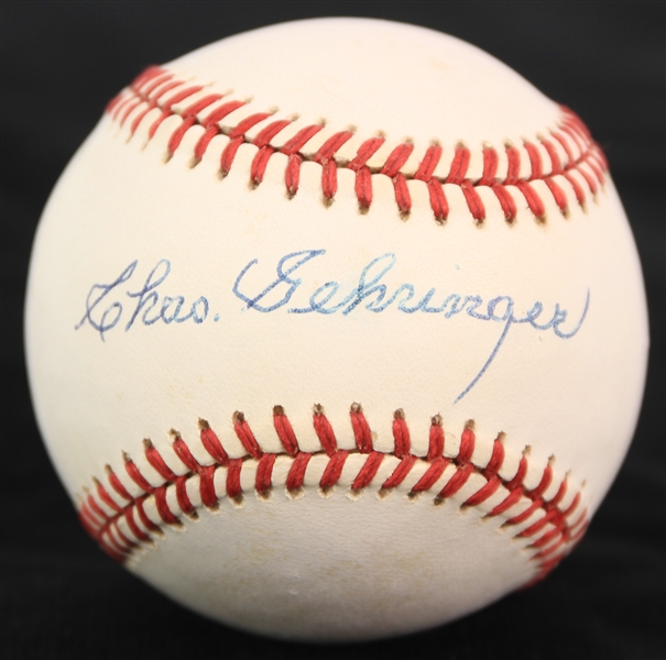 1985-89 Charlie Gehringer Detroit Tigers Signed OAL Brown Baseball (JSA)