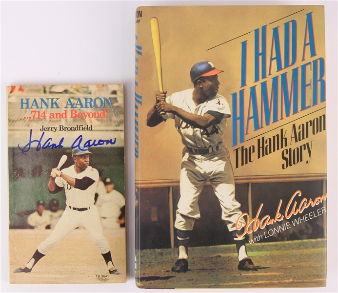 1974-91 Hank Aaron Milwaukee Braves Signed Books - Lot of 2 w/ I Had A Hammer Hardcover & ...714 And Beyond Paperback (JSA)