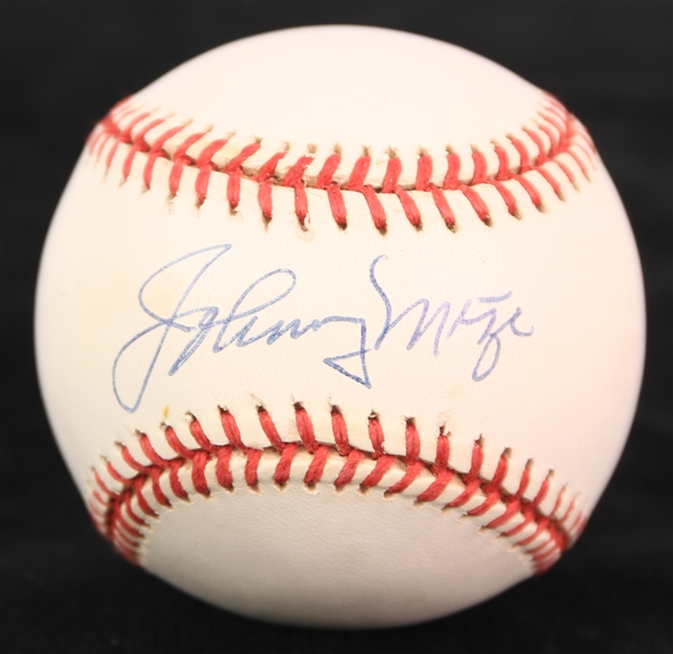 1991-92 Johnny Mize St. Louis Cardinals Signed ONL White Baseball (JSA)