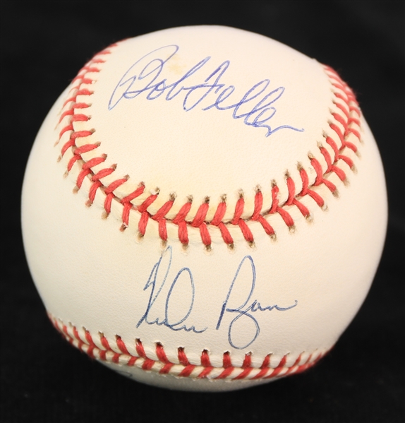 1993-94 Nolan Ryan Sandy Koufax Bob Feller Signed ONL White Baseball (JSA)
