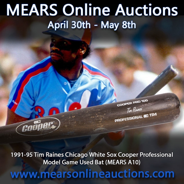 1991-95 Tim Raines Chicago White Sox Cooper Professional Model Game Used Bat (MEARS A10)