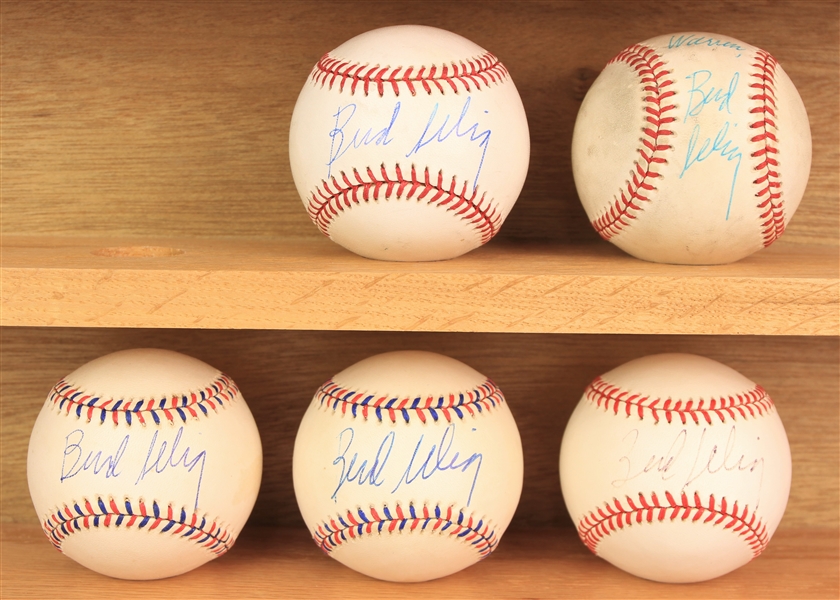 1990s-2000s Bud Selig MLB Commissioner Signed Baseballs - Lot of 5 w/ 1996 World Series, 1997 All Star Game & More (JSA)