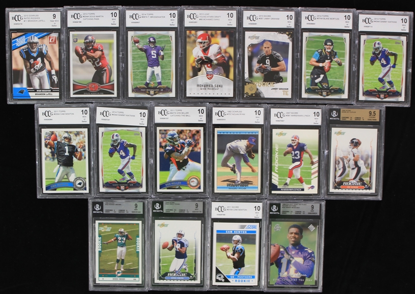1992-2014 Beckett Slabbed Football & Baseball Trading Cards - Lot of 17 w/ Randy Moss, Marshawn Lynch, Von Miller & More