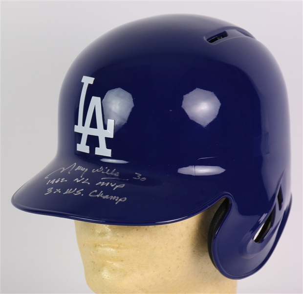 2000s Maury Wills Los Angeles Dodgers Signed Display Batting Helmet (JSA)