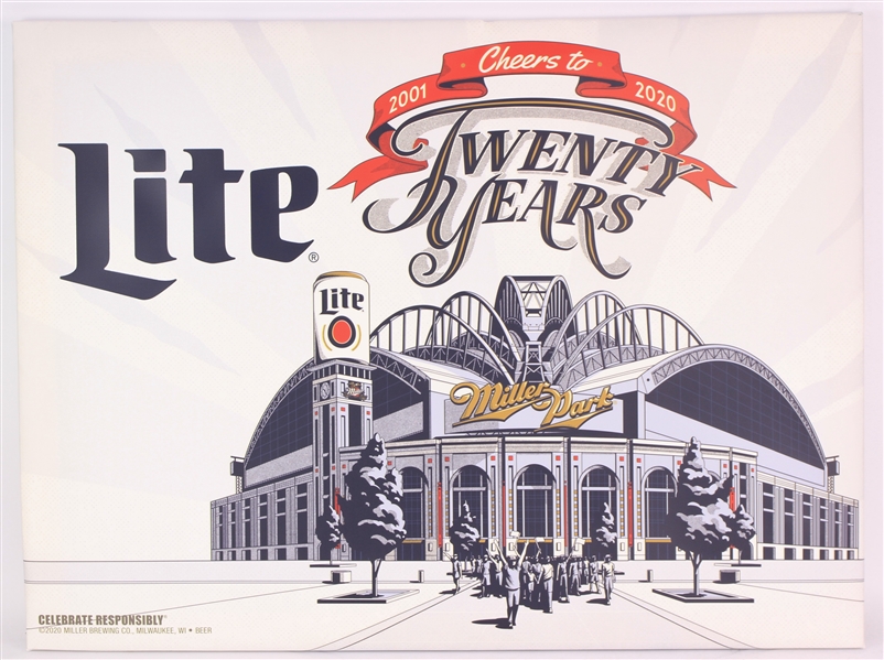 2020 Miller Lite Cheers to Twenty Years at Miller Park 24" x 32" Canvas 
