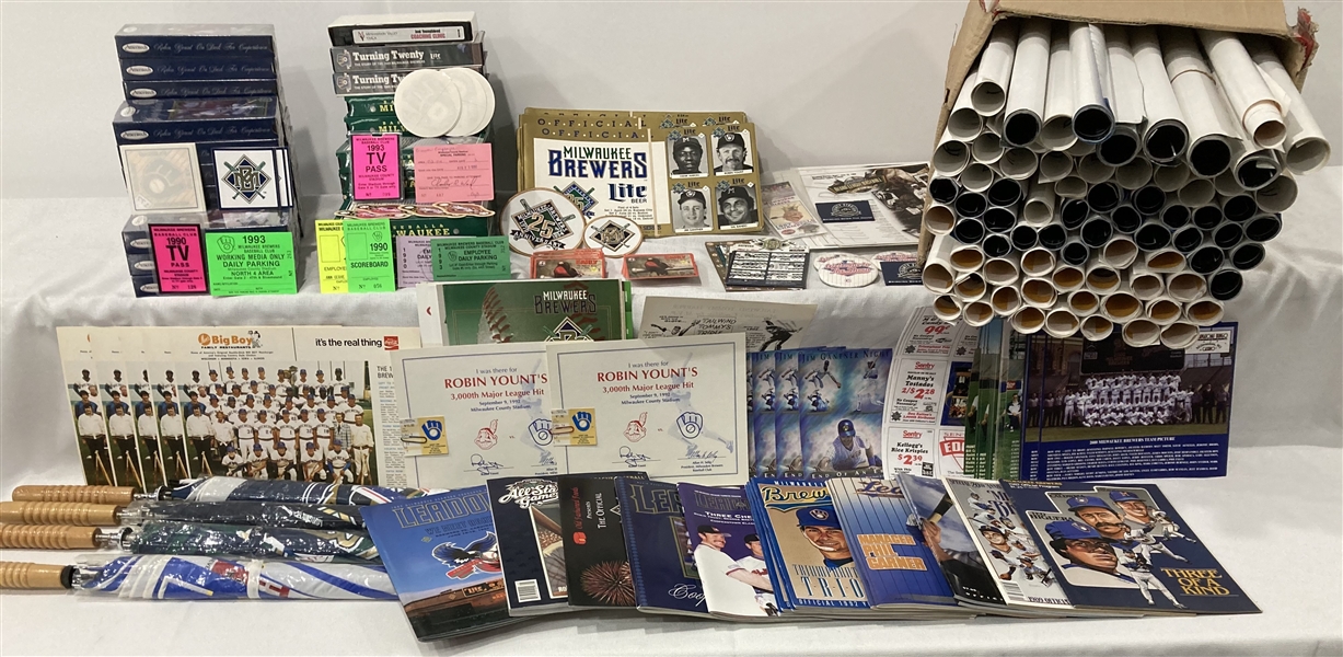 1980s-2000s Milwaukee Brewers Memorabilia Collection - Lot of 300+ w/ Posters, Decals, Publications, VHS Tapes, Medallions & More