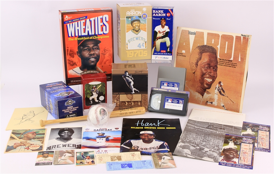 1970s-2000s Hank Aaron Atlanta Braves Memorabilia Collection - Lot of 24 w/ MIB Bobbleheads, 715/755 HR Commemorative Items & More