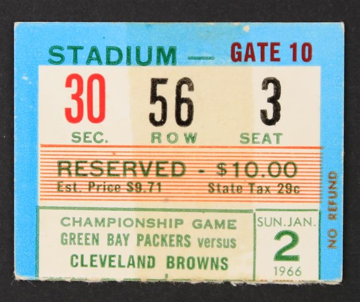 1965 Green Bay Packers Cleveland Browns NFL Championship Game Lambeau Field Ticket Stub