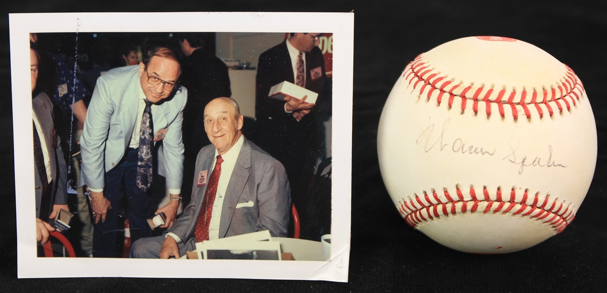 1989-90 Warren Spahn Milwaukee Braves Signed ONL White Borden Baseball (JSA)