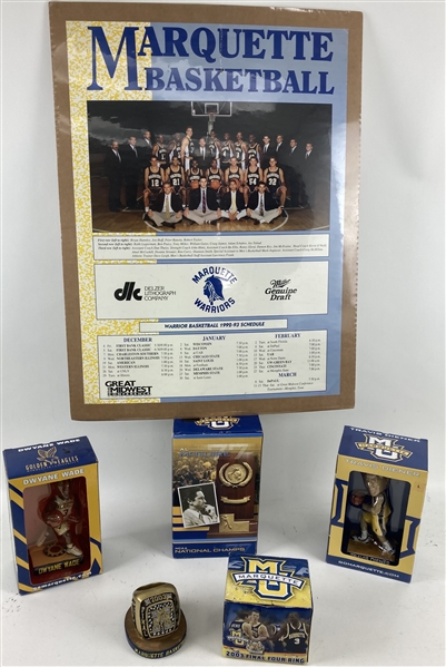 1990s-2000s Marquette Golden Eagles Memorabilia - Lot of 6 w/ MIB Bobbleheads, Final Four Replica Rings & Schedule Poster 