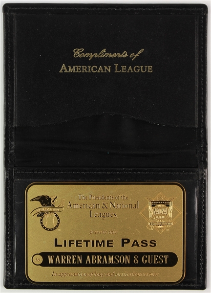 1990s Warren Abramson American & National League Lifetime Pass Gold Card