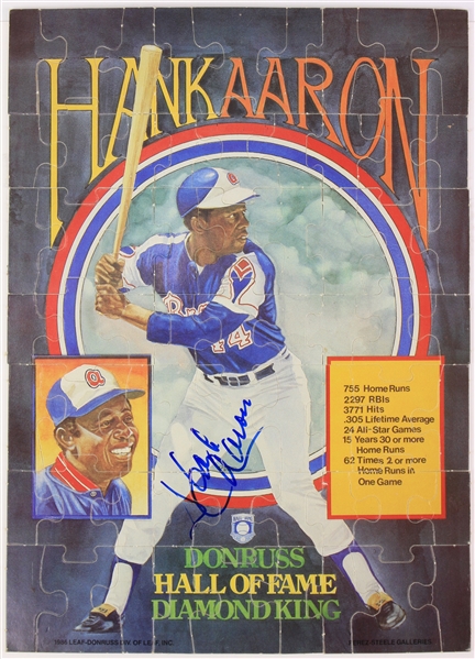 1986 Hank Aaron Atlanta Braves Signed Donruss Hall of Fame Diamond King Puzzle (Beckett)