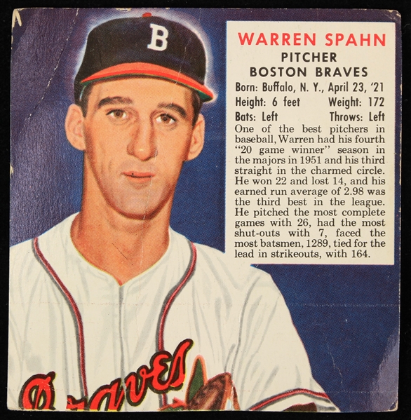 1952 Warren Spahn Boston Braves Red Man Tobacco Baseball Trading Card