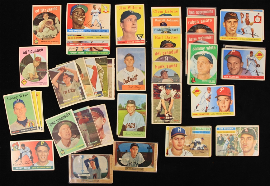 1950s Topps & Bowman Baseball Trading Card Collection - Lot of 67 Cards 