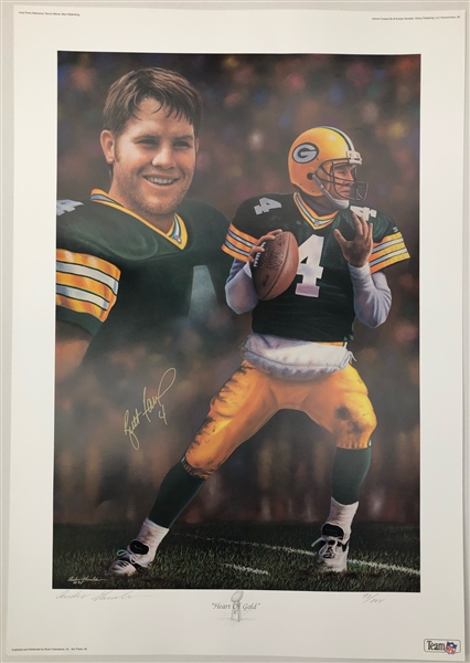 1995-97 Brett Favre Green Bay Packers Signed 21x30 Heart of Gold Prints (Lot of 2)(JSA)