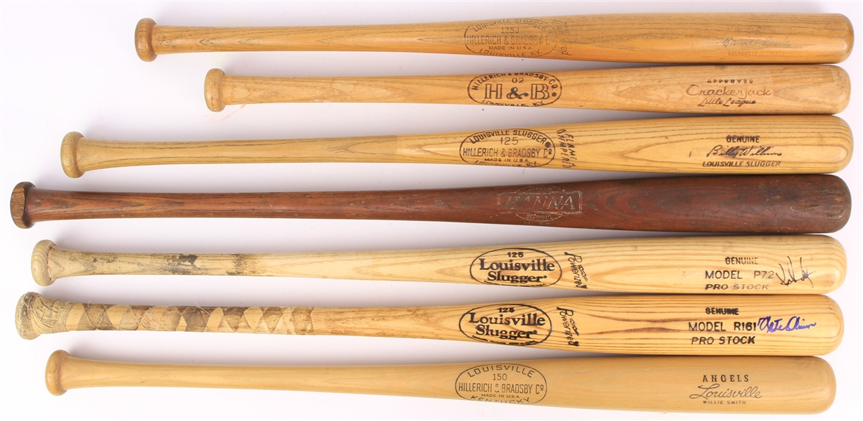 1950s-90s Baseball Bat Collection - Lot of 7 w/ Store Model, Professional Model, Nate Oliver Signed & More (JSA)