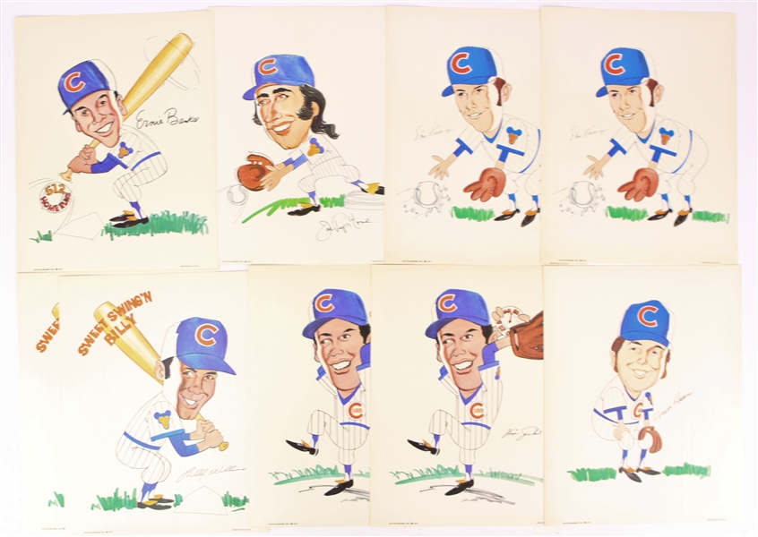 1972 Chicago Cubs 11" x 14" Player Lithographs - Lot of 30 w/ Ernie Banks, Ron Santo, Fergie Jenkins & More