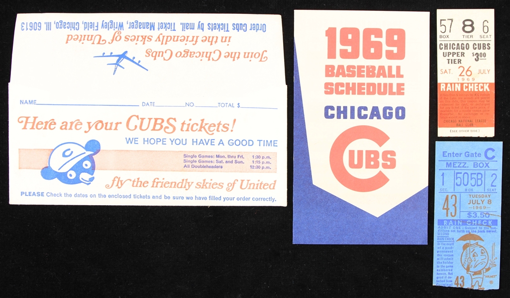 1969 Chicago Cubs Ticket Stubs Pocket Schedule & Ticket Envelope - Lot of 4