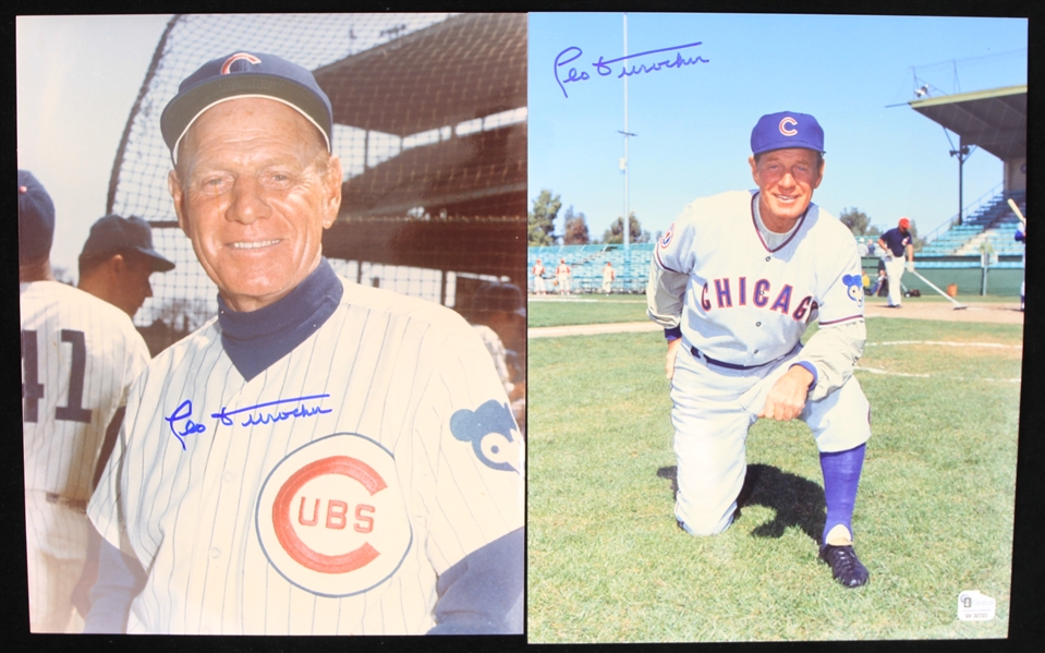 1980s Leo Durocher Chicago Cubs Signed 8" x 10" Photos - Lot of 2 (JSA)