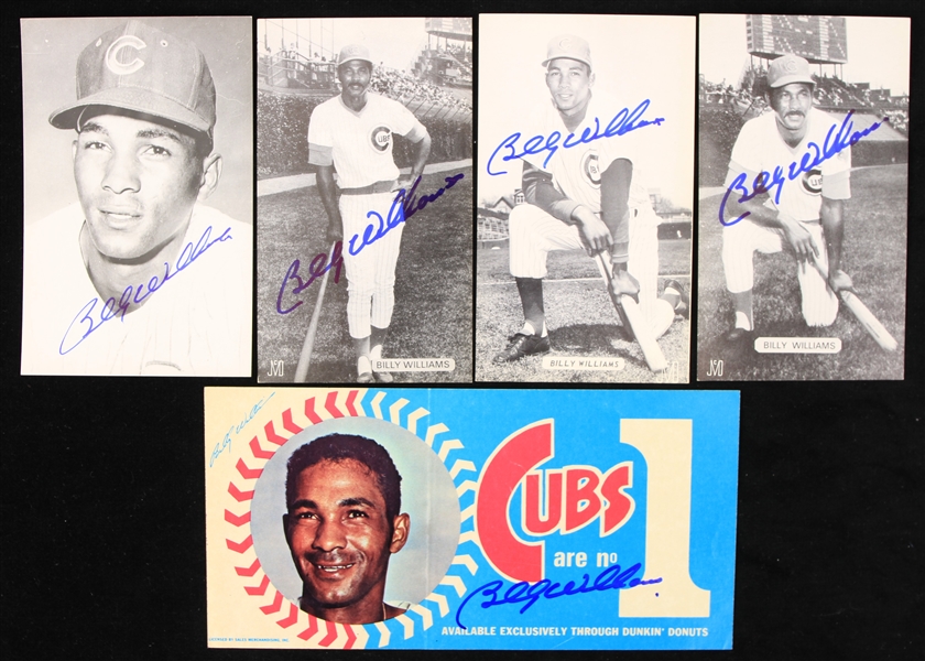 1960s-70s Billy Williams Chicago Cubs Signed Postcards & Bumper Sticker - Lot of 5 (JSA)