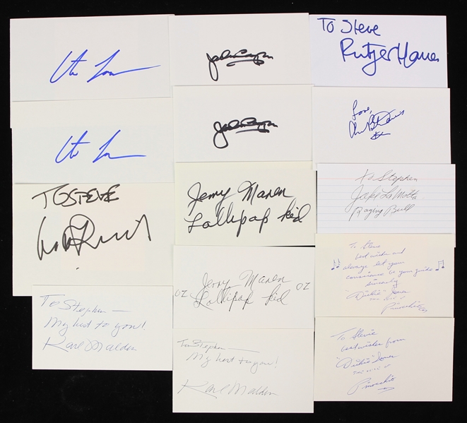 2000s Hollywood Signed Index Card Collection - Lot of 14 w/ Rutger Hauer, Karl Malden, Jake LaMotta & More (JSA)