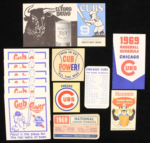 1969 Chicago Cubs Schedule Transfer & Pabst Blue Ribbon Paper Coaster Collection - Lot of 15