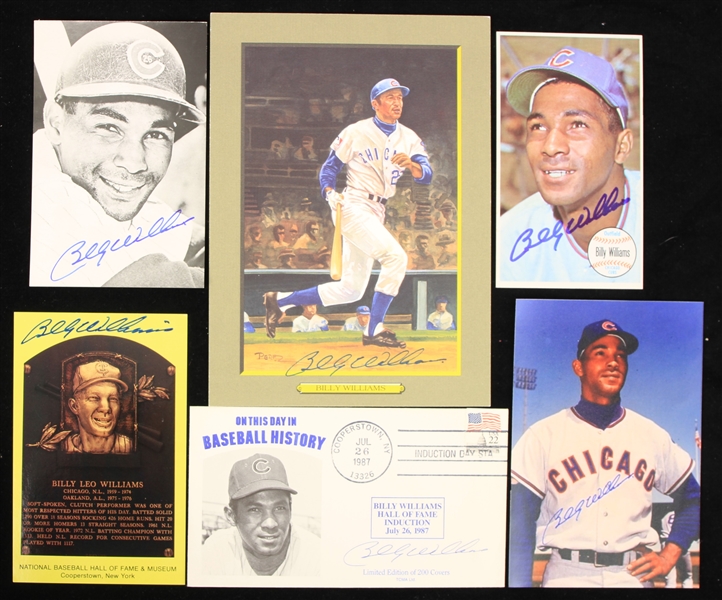 1960s-90s Billy Williams Chicago Cubs Signed Collection - Lot of 6 w/ Trading Card, Postcards, First Day Envelope & More (JSA)