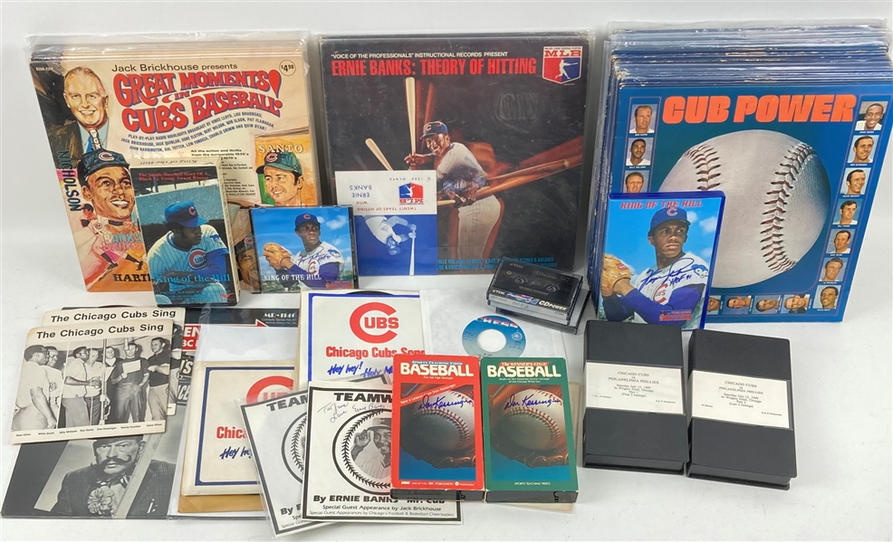 1960s-2000s Chicago Cubs Media Collection - Lot of 57 w/ Record Albums, 45 RPM Singles, Banks/Jenkins Signed & More