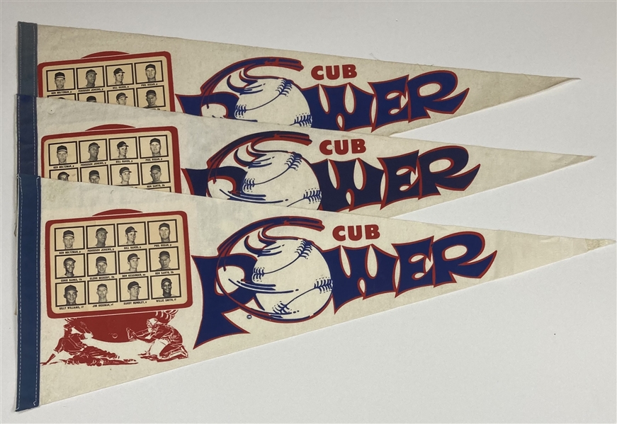 1969 Chicago Cubs Cub Power Full Size Pennants w/ Team Photo Insert - Lot of 3