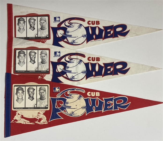1969 Chicago Cubs Cub Power Full Size Pennants w/ Williams/Banks/Santo Photo Insert - Lot of 3