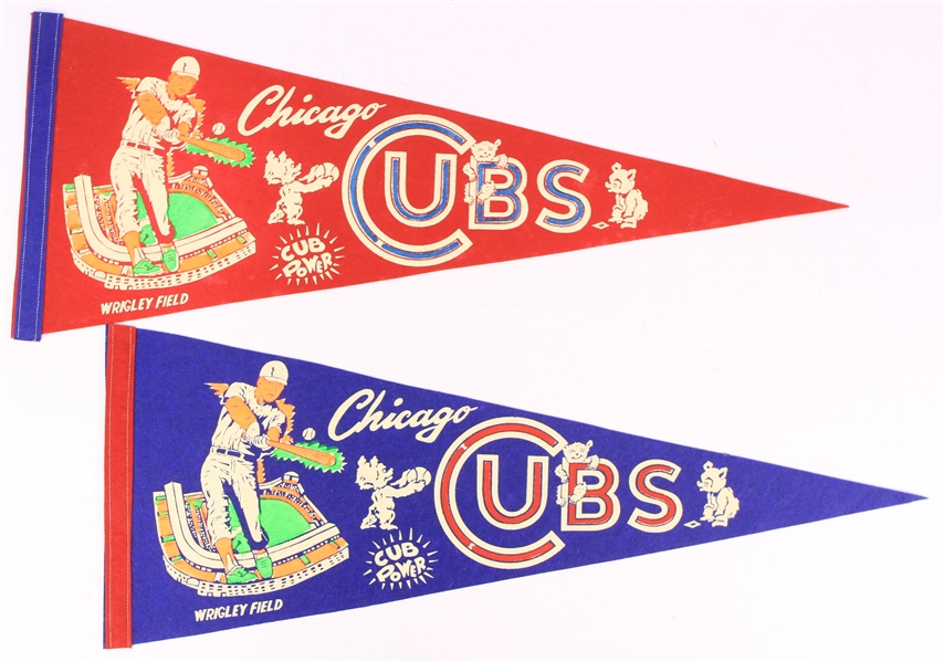 1969 Chicago Cubs Wrigley Field Cub Power Full Size Pennants - Lot of 2