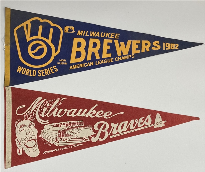 1950s-82 Milwaukee Braves & Brewers Full Size Pennant Collection - Lot of 2
