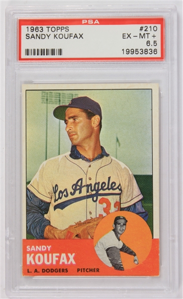 1963 Sandy Koufax Brooklyn Dodgers Topps #210 Baseball Trading Card (PSA EX-MT+ 6.5)