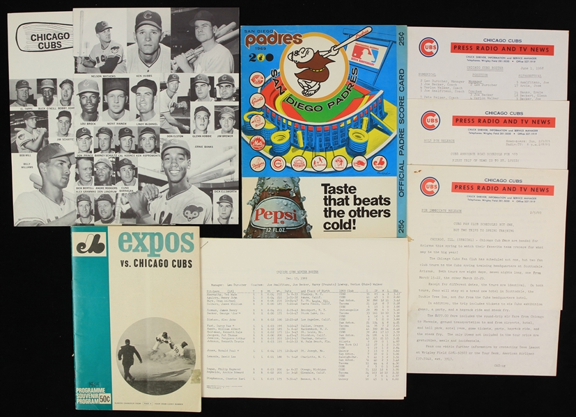 1969 Chicago Cubs Memorabilia - Lot of 9 w/ Program, Scorecard, Concession List, Signed Items & More (JSA)