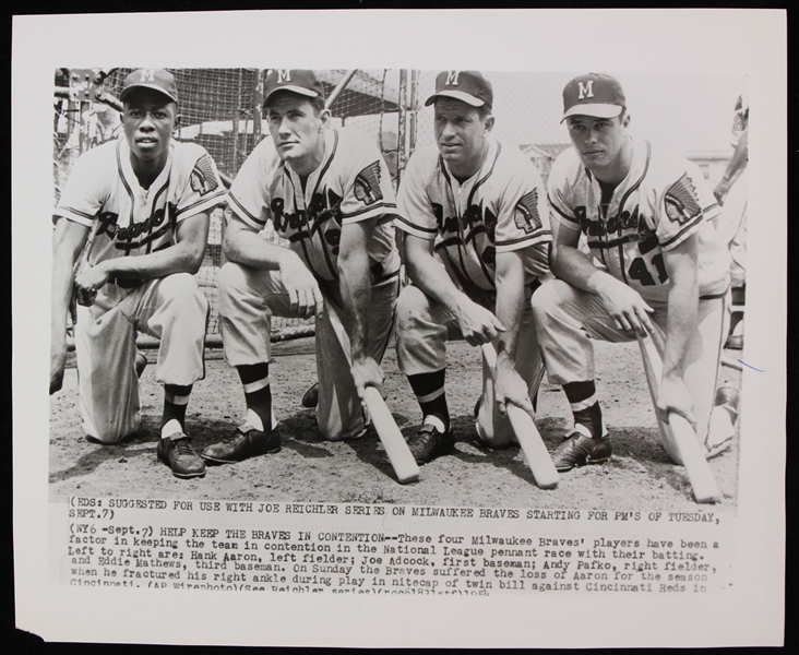 1954 Hank Aaron Joe Adcock Andy Pafko Eddie Mathews Milwaukee Braves 8" x 10" Wire Photo