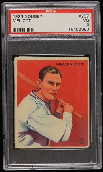 1933 Mel Ott New York Giants Goudey #207 Baseball Trading Card (PSA VG 3)
