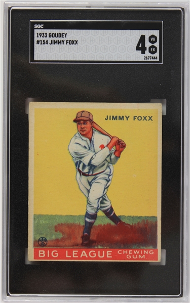 1933 Jimmy Foxx Philadelphia Athletics Goudey #154 Baseball Trading Card (SGC 4 VG EX)