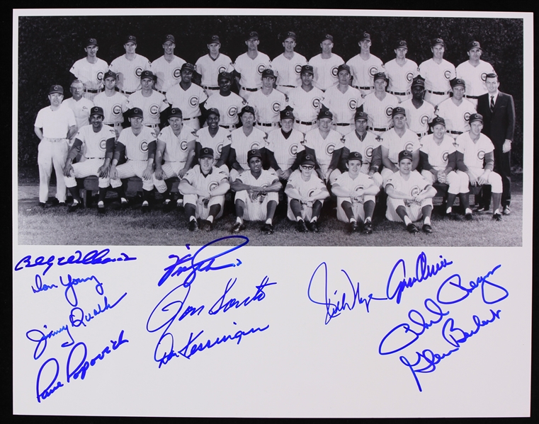 1969 Chicago Cubs Multi Signed 11" x 14" Team Photo w/ 10 Signatures Including Billy Williams, Fergie Jenkins, Ron Santo & More (JSA)