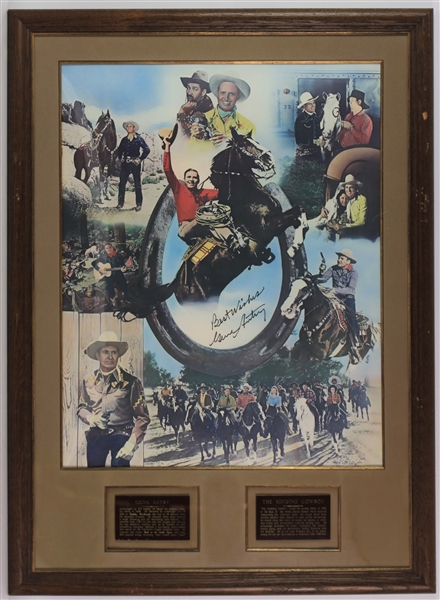1938-1942 Gene Autry "The Singing Cowboy" Signed Poster w/ Plaques in 29x40 Frame (JSA)