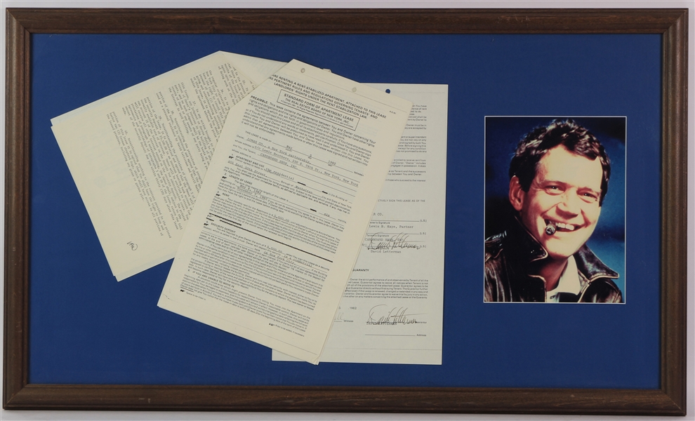 1982 David Letterman Signed New York Lease Agreement w/ Photo in a 20x34 Frame (JSA)