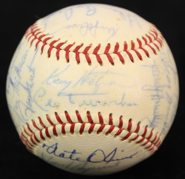 1969 Chicago Cubs Team Signed ONL Giles Baseball w/ 25 Signatures Including Ernie Banks, Fergie Jenkins, Leo Durocher & More (JSA)