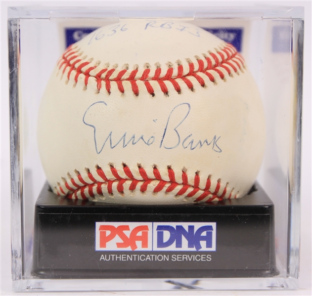 1995-99 Ernie Banks Chicago Cubs Signed & Multi Inscibed ONL Coleman Baseball (PSA/DNA NM-MT 8) 11/512