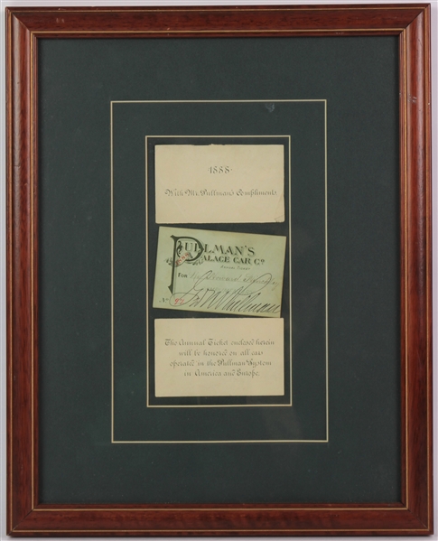 1888 George Pullman "Pullmans Palace Car Co" Signed Annual Ticket w/ 12x16 Frame (JSA)