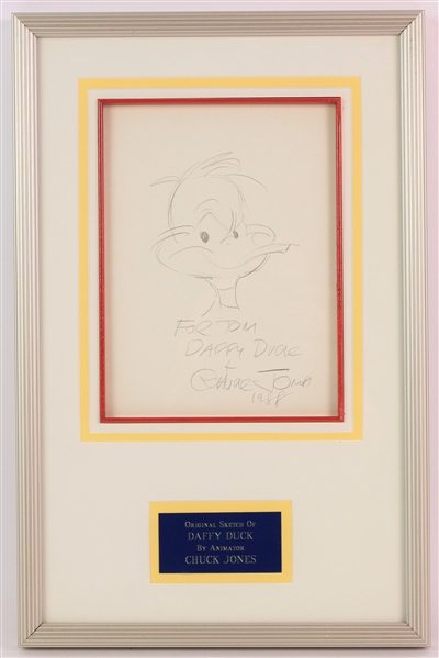 1988 Chuck Jones Signed Daffy Duck Original Sketch w/ 10x16 Frame (JSA)